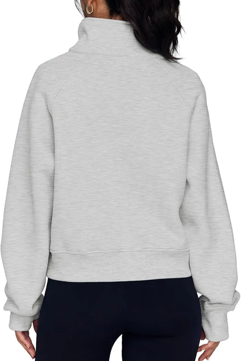 Half Zip Pullover Women Fleece Cropped Oversized Sweatshirt Pocket Quarter Zip Cute Sweatshirts with Thumb Holes
