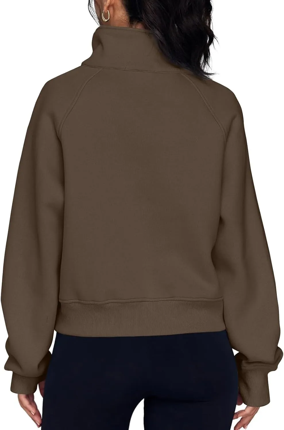Half Zip Pullover Women Fleece Cropped Oversized Sweatshirt Pocket Quarter Zip Cute Sweatshirts with Thumb Holes