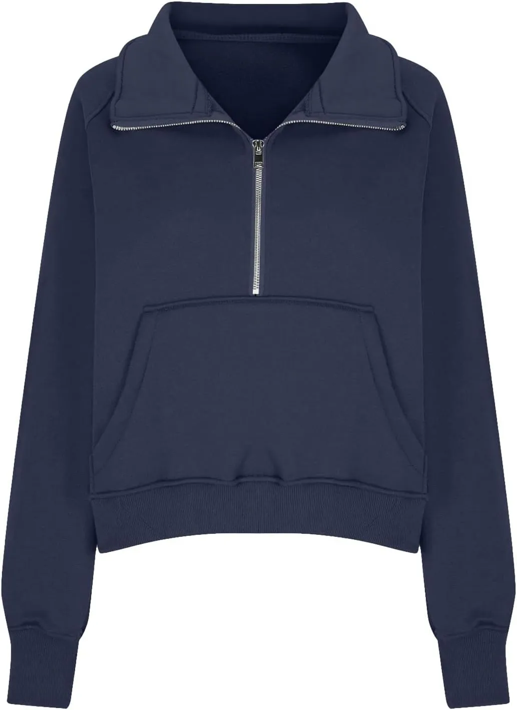 Half Zip Pullover Women Fleece Cropped Oversized Sweatshirt Pocket Quarter Zip Cute Sweatshirts with Thumb Holes