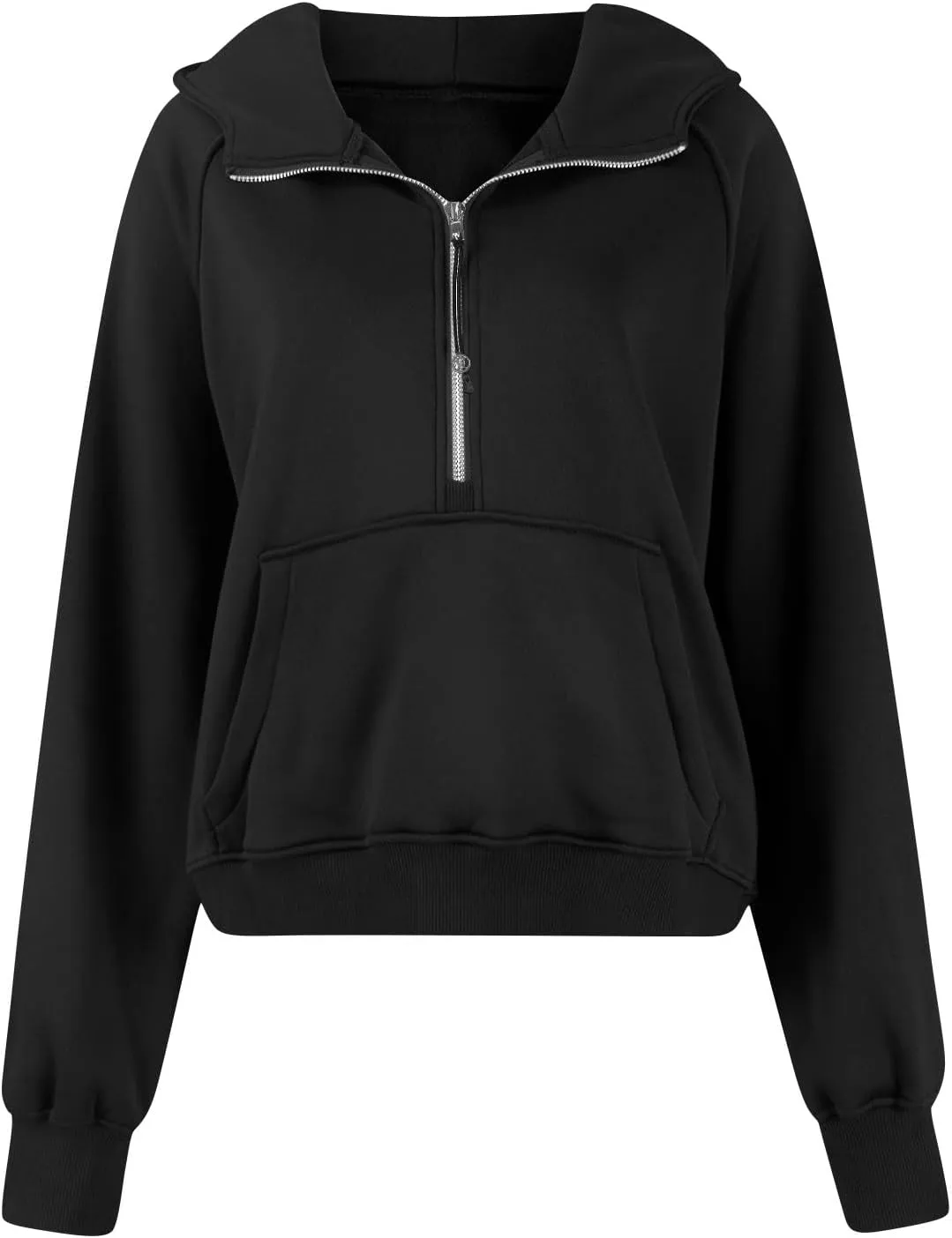 Half Zip Pullover Women Fleece Thumb Hole Cropped Hoodie Y2k Raglan Quarter Zipped Hooded Sweatshirt with Pockets