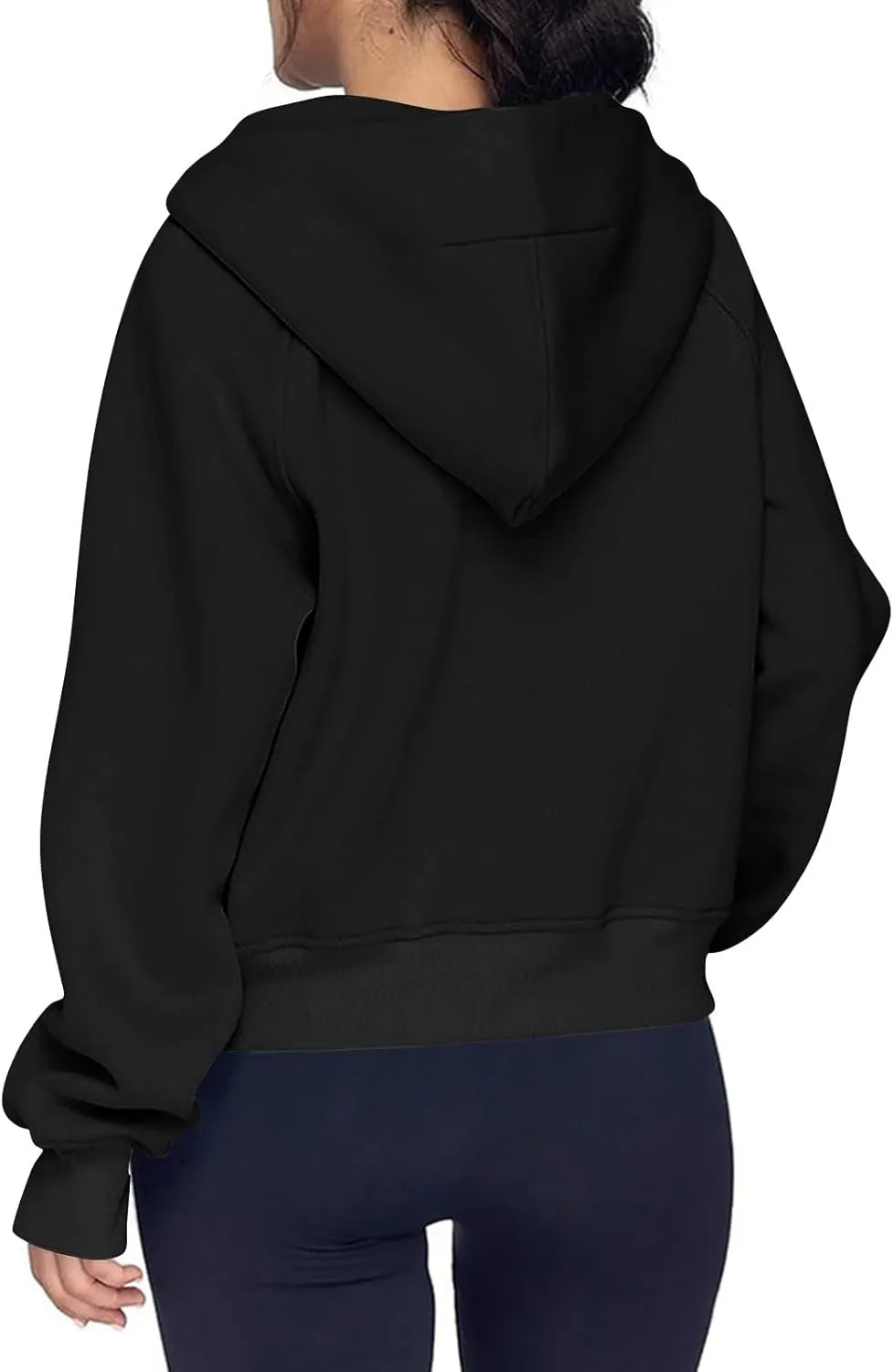 Half Zip Pullover Women Fleece Thumb Hole Cropped Hoodie Y2k Raglan Quarter Zipped Hooded Sweatshirt with Pockets