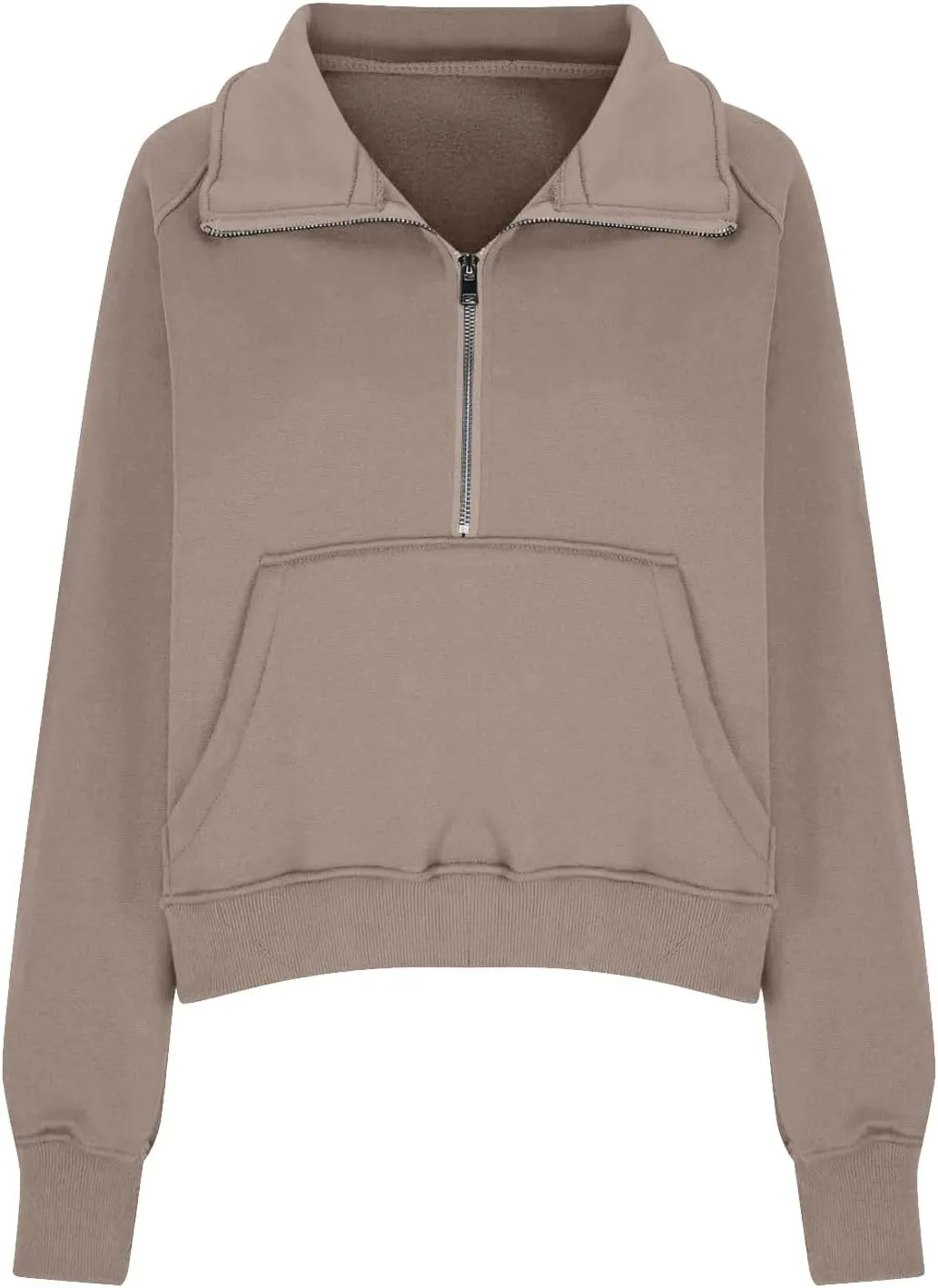 Half Zip Sweatshirt Women Cropped Oversized Fleece Pullover Zipped Thumb Hole Cute Sweatshirts with Pockets