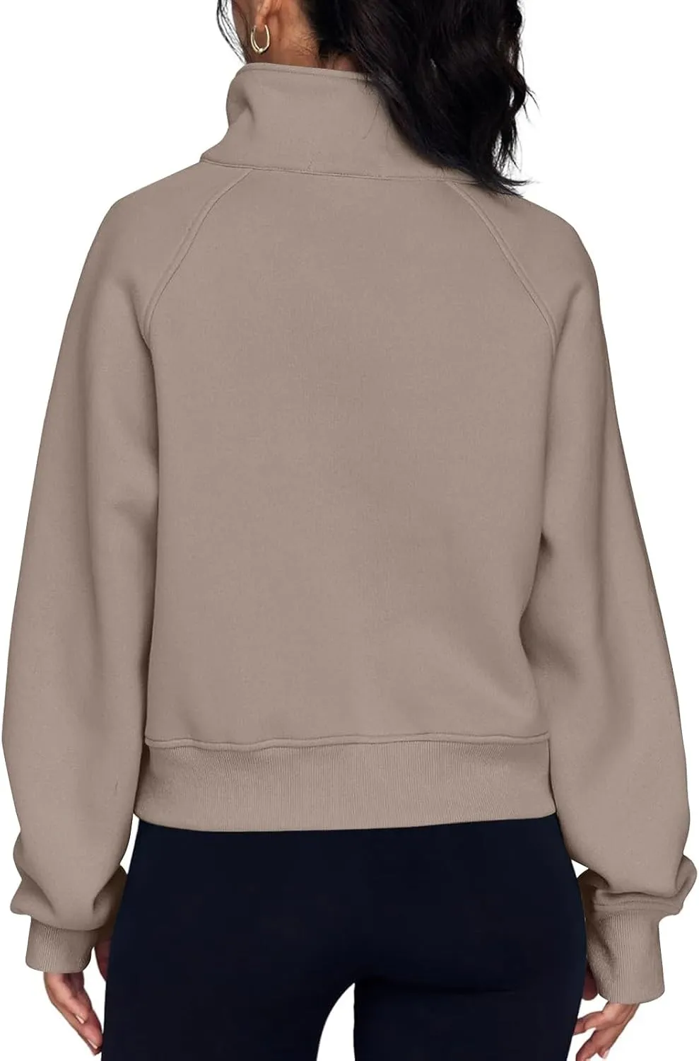 Half Zip Sweatshirt Women Cropped Oversized Fleece Pullover Zipped Thumb Hole Cute Sweatshirts with Pockets