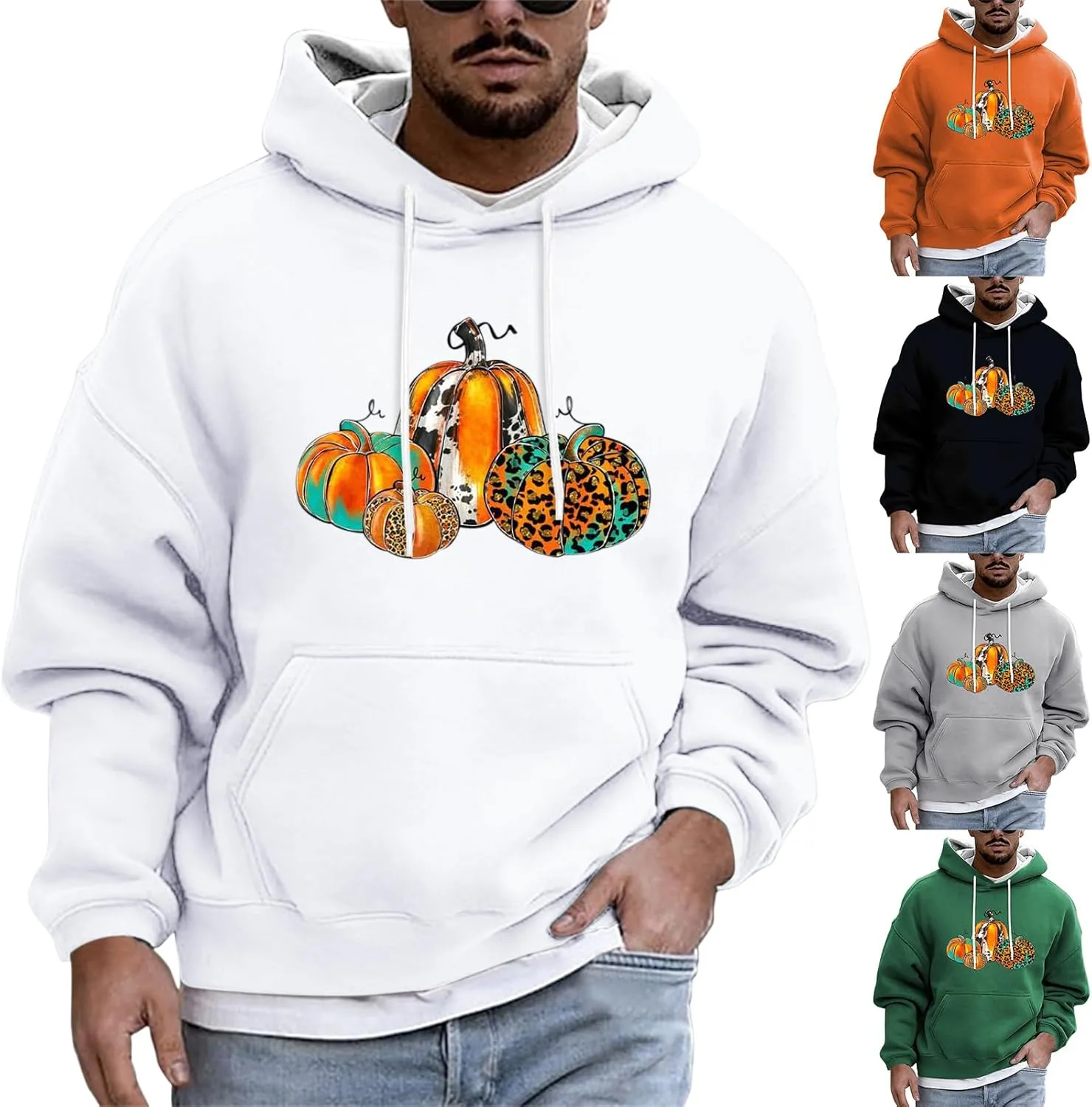 Halloween Hoodies for Men Oversized Drawstring Pullover Top Casual Loose Pumpkin Print Outdoor Long Sleeve Streetwear