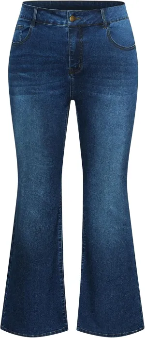 Hanna Nikole Women's Plus Size Wide Flared Jeans High Waisted Stretchy Bell Bottom Denim Jeans with Pockets