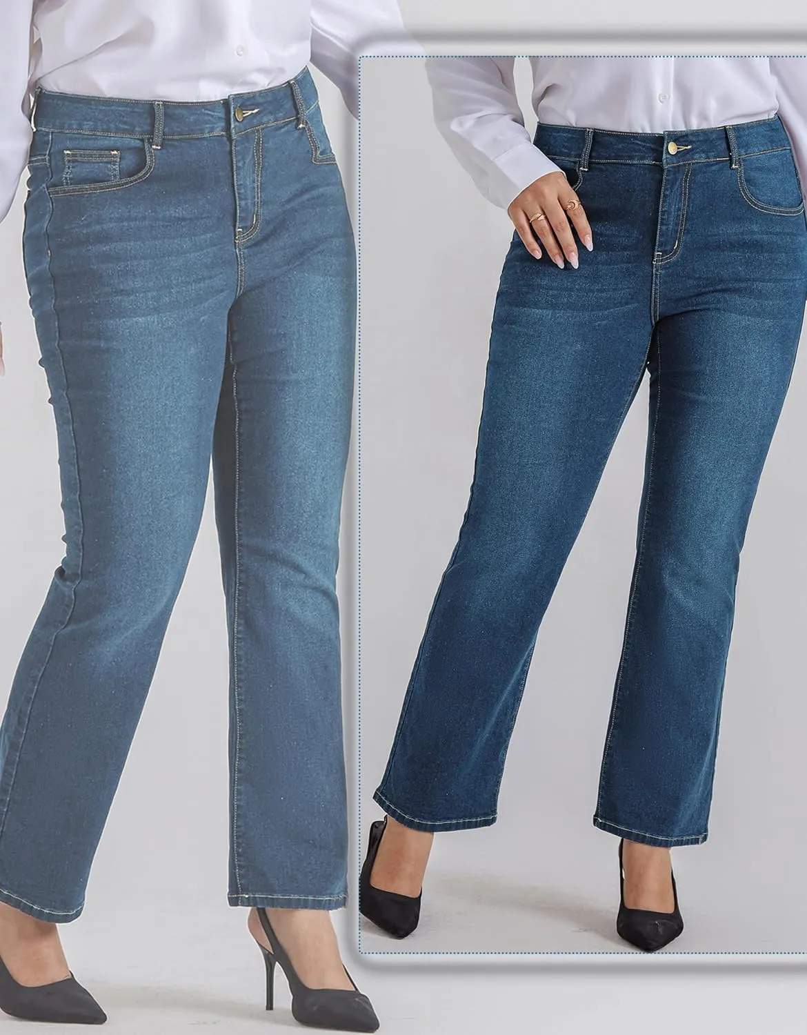 Hanna Nikole Women's Plus Size Wide Flared Jeans High Waisted Stretchy Bell Bottom Denim Jeans with Pockets