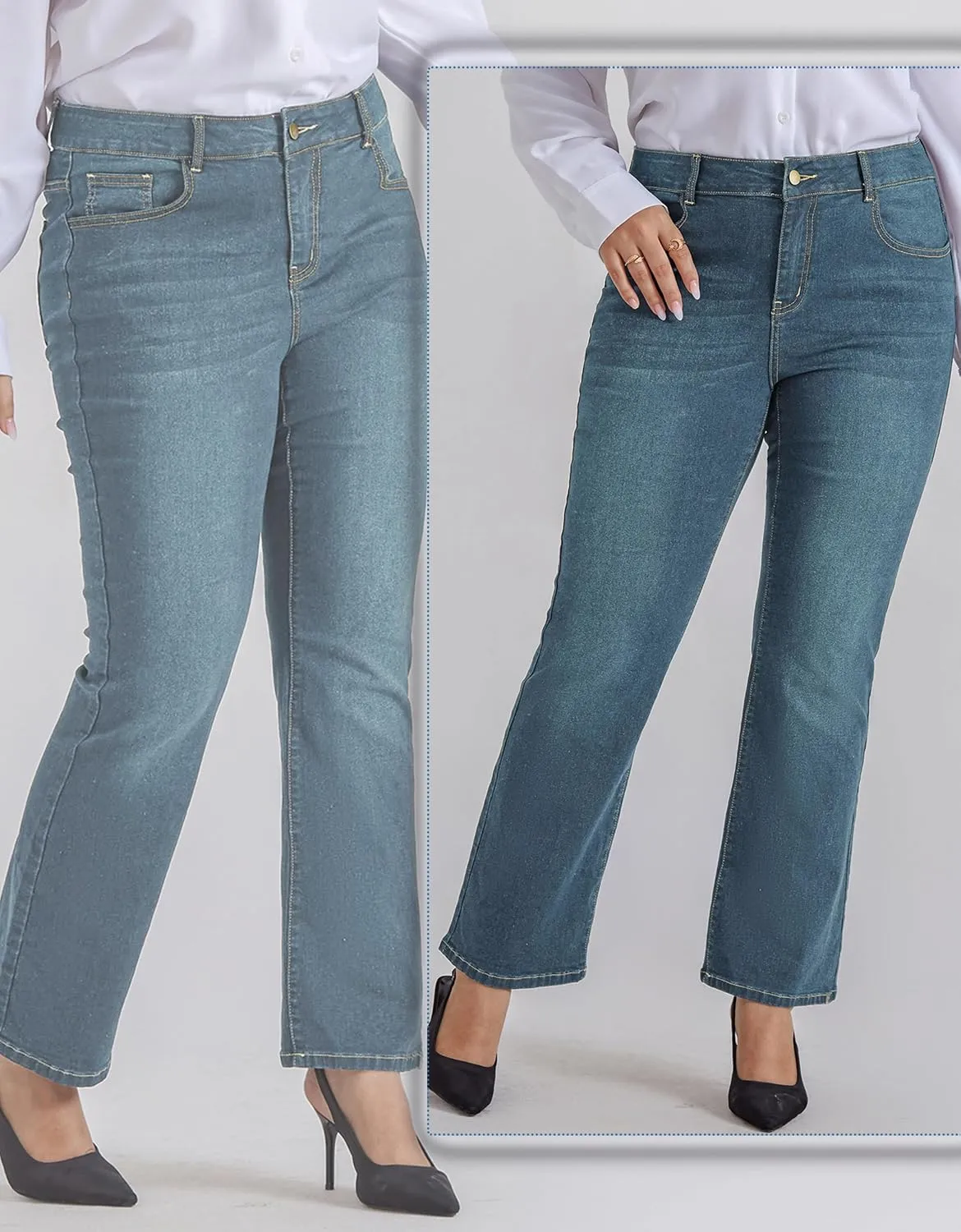 Hanna Nikole Women's Plus Size Wide Flared Jeans High Waisted Stretchy Bell Bottom Denim Jeans with Pockets