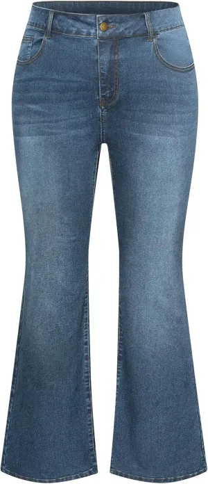 Hanna Nikole Women's Plus Size Wide Flared Jeans High Waisted Stretchy Bell Bottom Denim Jeans with Pockets