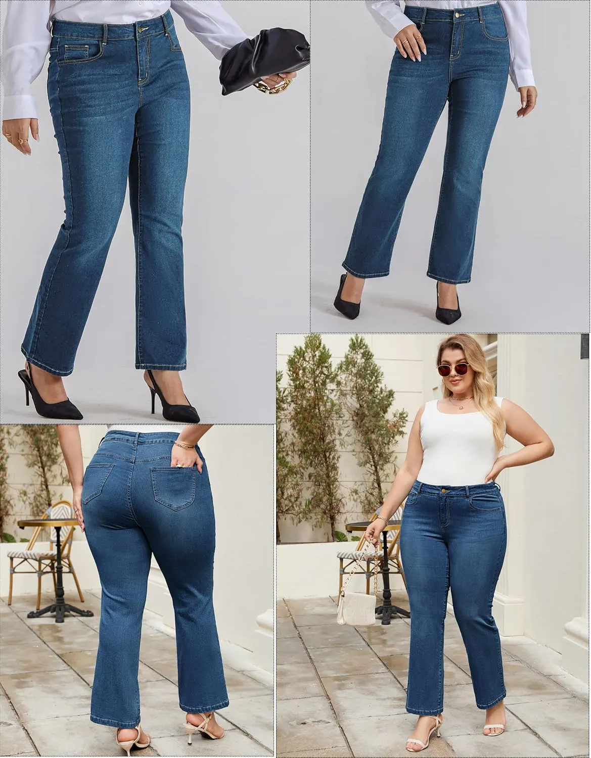 Hanna Nikole Women's Plus Size Wide Flared Jeans High Waisted Stretchy Bell Bottom Denim Jeans with Pockets