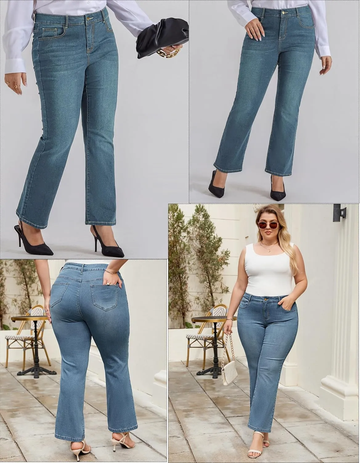 Hanna Nikole Women's Plus Size Wide Flared Jeans High Waisted Stretchy Bell Bottom Denim Jeans with Pockets