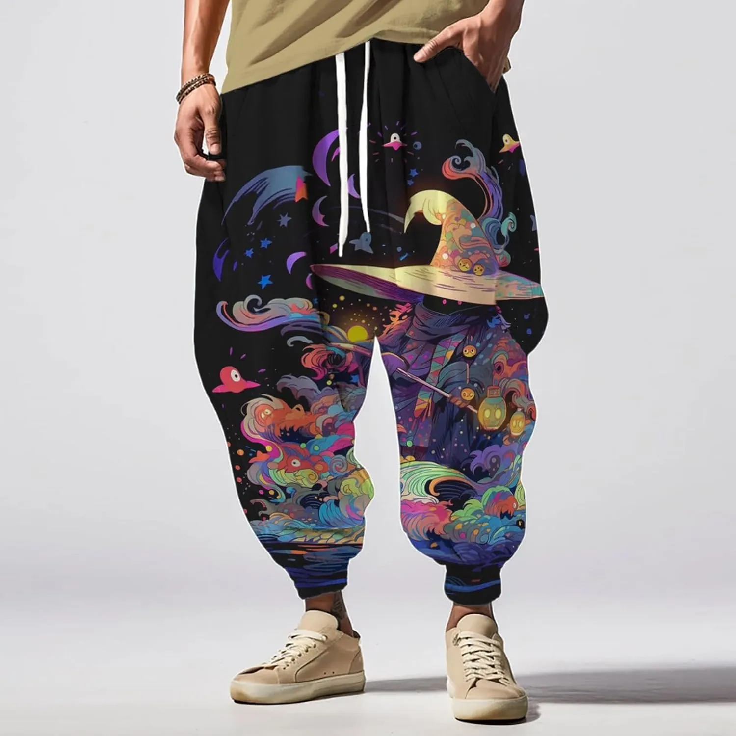 Harem Jogger Pant Print Fashion Street Feel Casual Sweatpants Funky Printed Plus Size Trousers Mens Baggy Pants