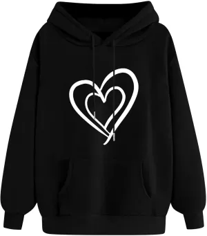 Heart Hoodies Women Graphic Sweatshirts Long Sleeve Pullover Sweater Oversized Tops Trendy Valentine's Day Outfits