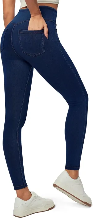 Heathyoga Jeggings for Women Tummy Control Skinny Stretchy Jeans for Women High Waist Pull on Jeans Leggings with Pockets