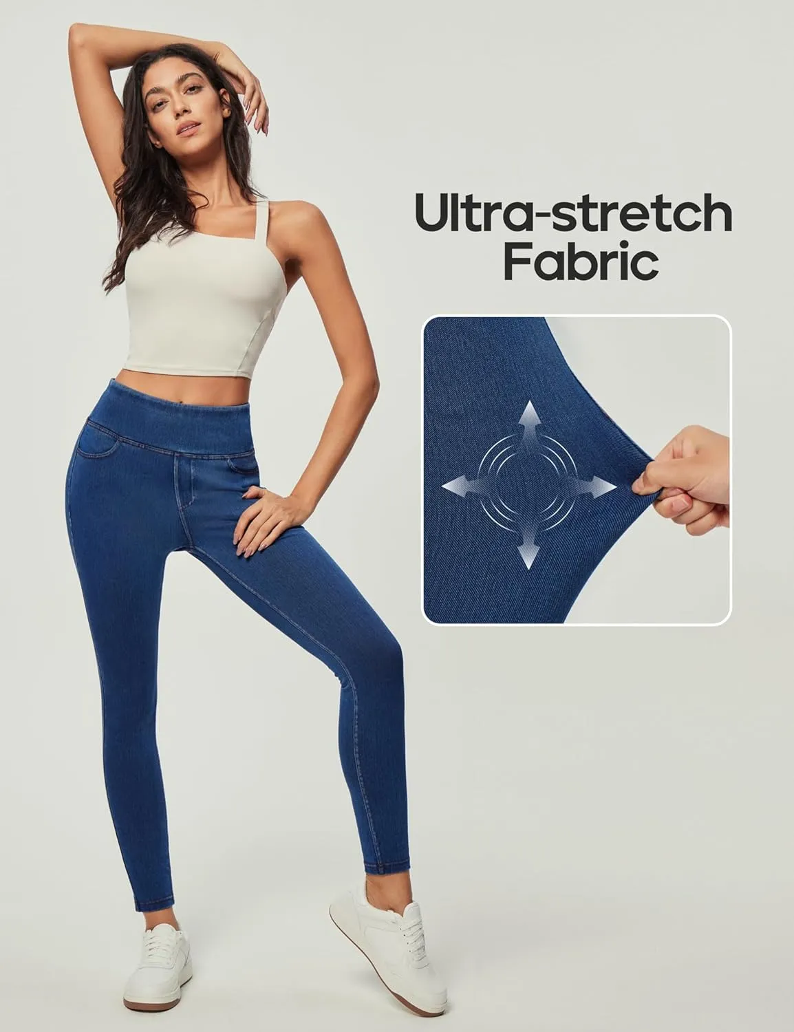 Heathyoga Jeggings for Women Tummy Control Skinny Stretchy Jeans for Women High Waist Pull on Jeans Leggings with Pockets