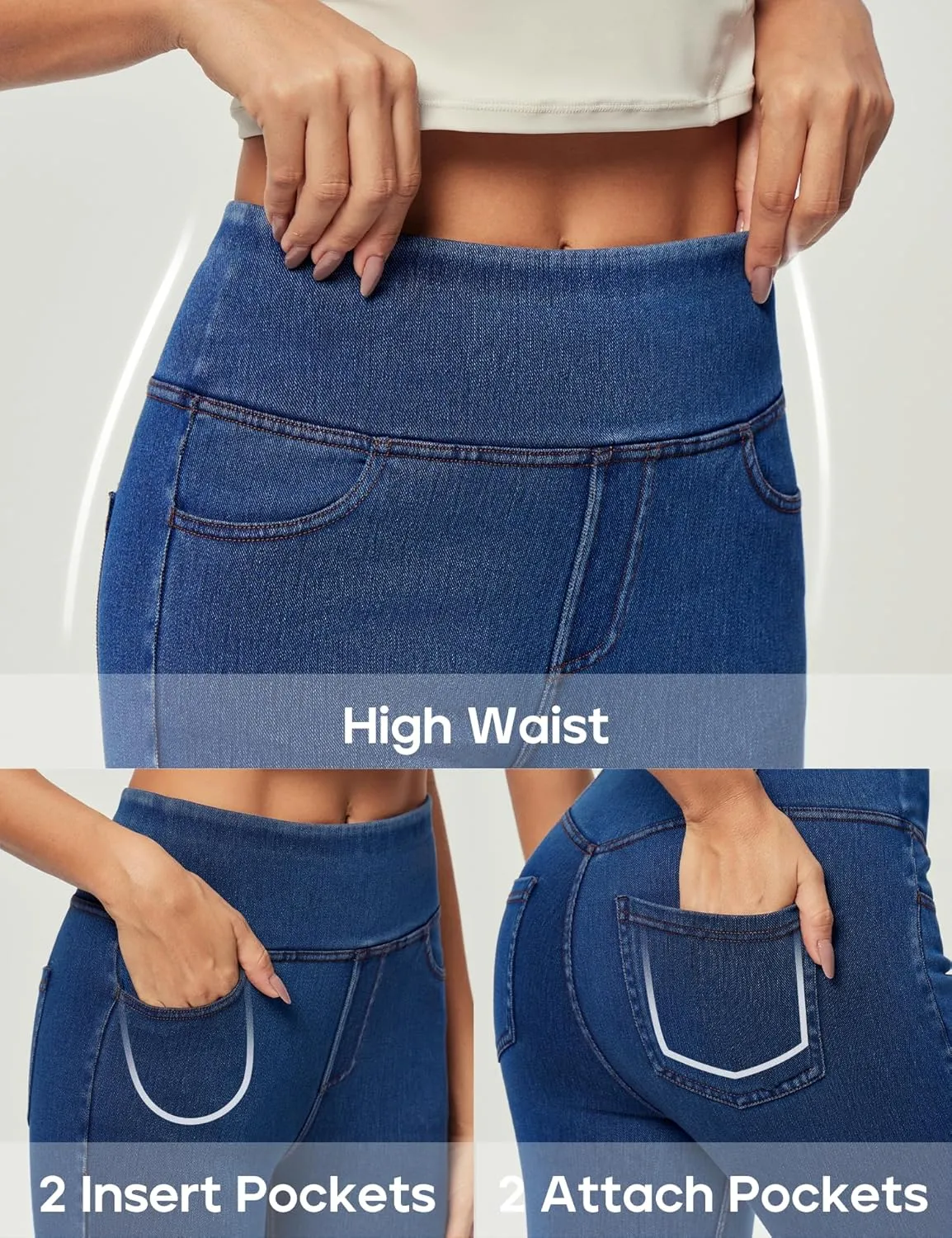 Heathyoga Jeggings for Women Tummy Control Skinny Stretchy Jeans for Women High Waist Pull on Jeans Leggings with Pockets