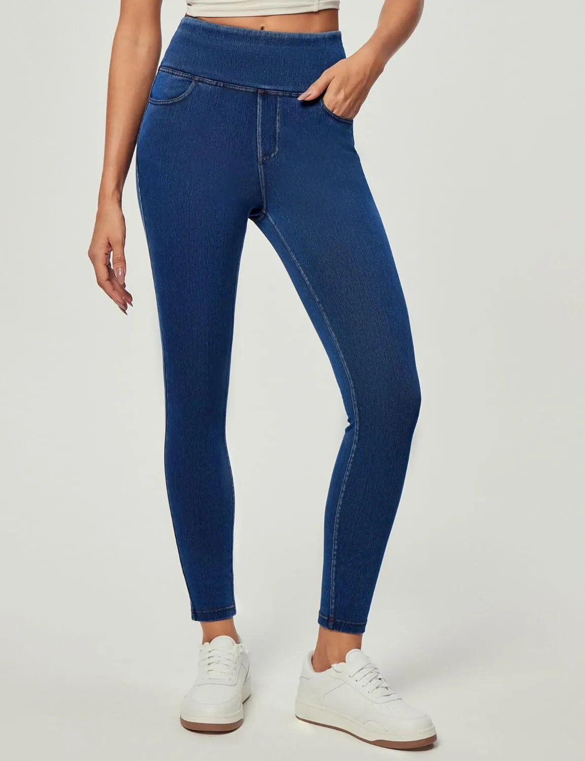 Heathyoga Jeggings for Women Tummy Control Skinny Stretchy Jeans for Women High Waist Pull on Jeans Leggings with Pockets