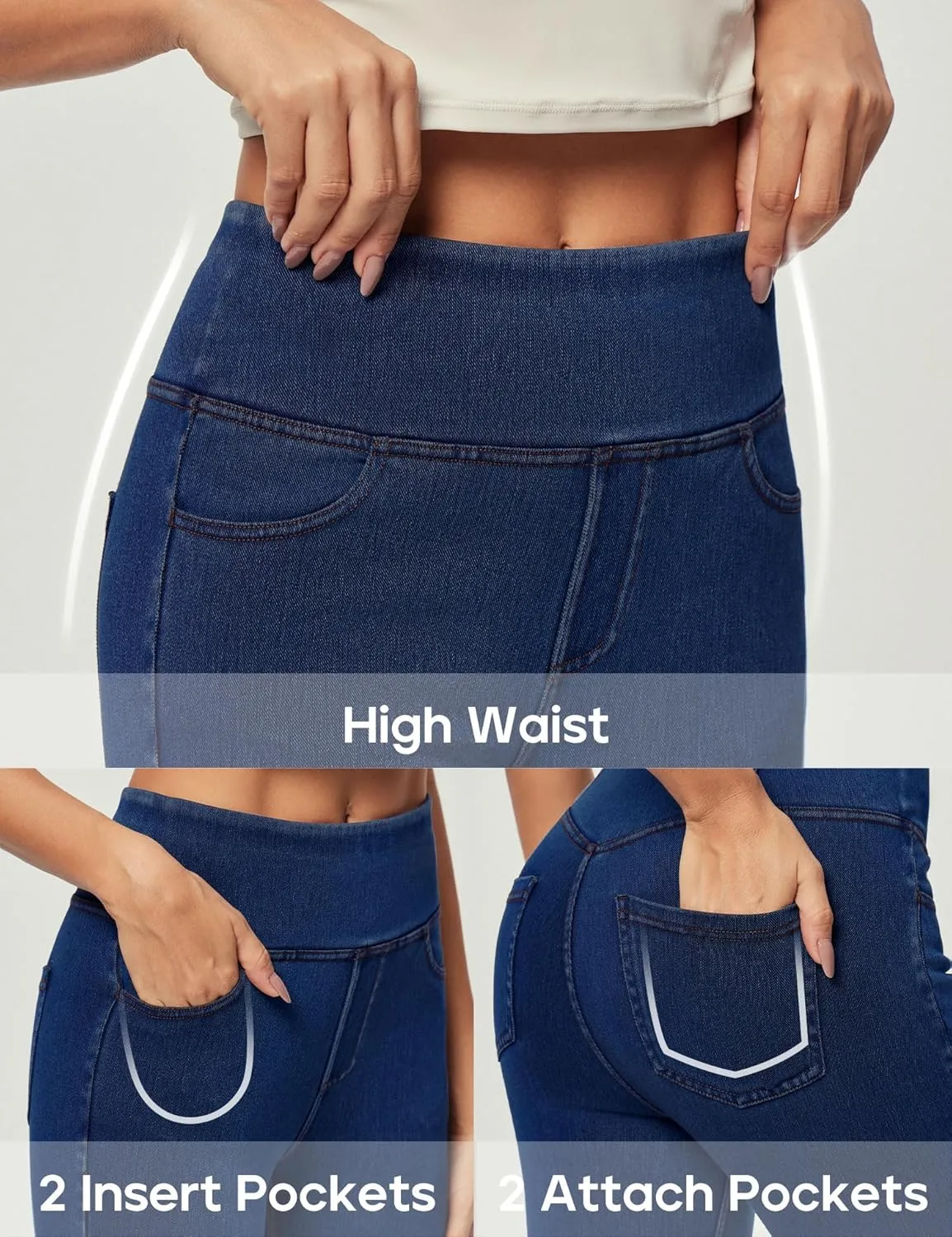 Heathyoga Jeggings for Women Tummy Control Skinny Stretchy Jeans for Women High Waist Pull on Jeans Leggings with Pockets