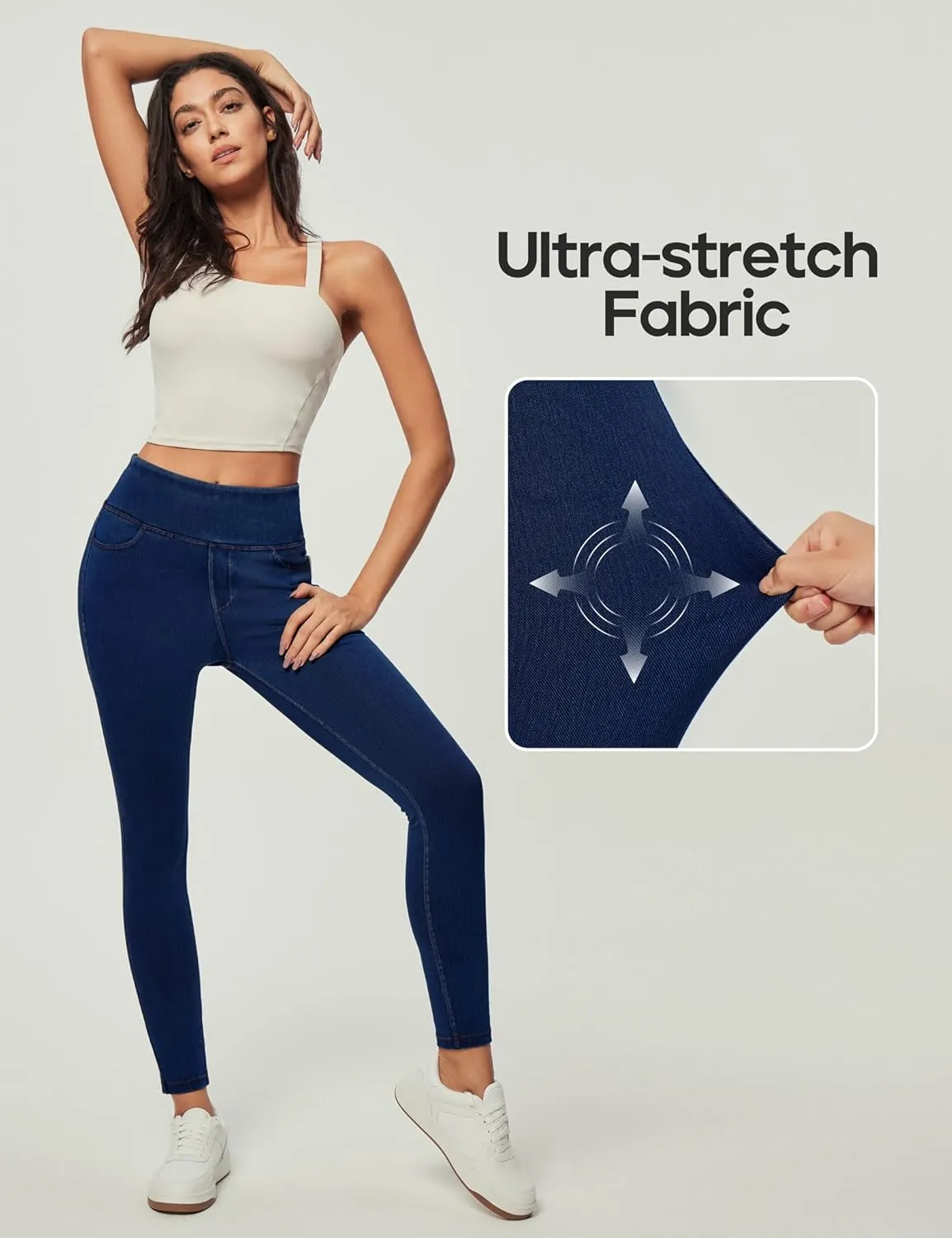 Heathyoga Jeggings for Women Tummy Control Skinny Stretchy Jeans for Women High Waist Pull on Jeans Leggings with Pockets