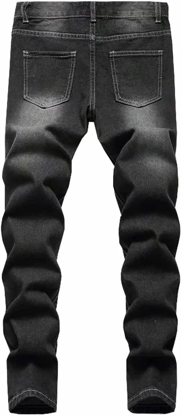 HENGAO Boy's Distressed Ripped Skinny Jeans