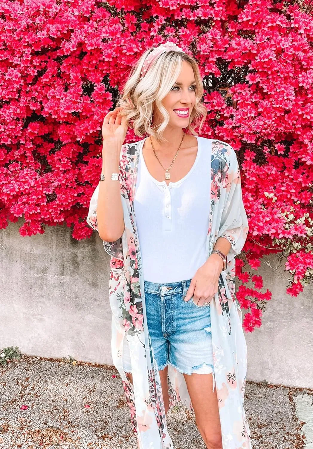 Hibluco Women's Summer Chiffon Floral Kimono Cardigan Long Swimwear Cover Ups