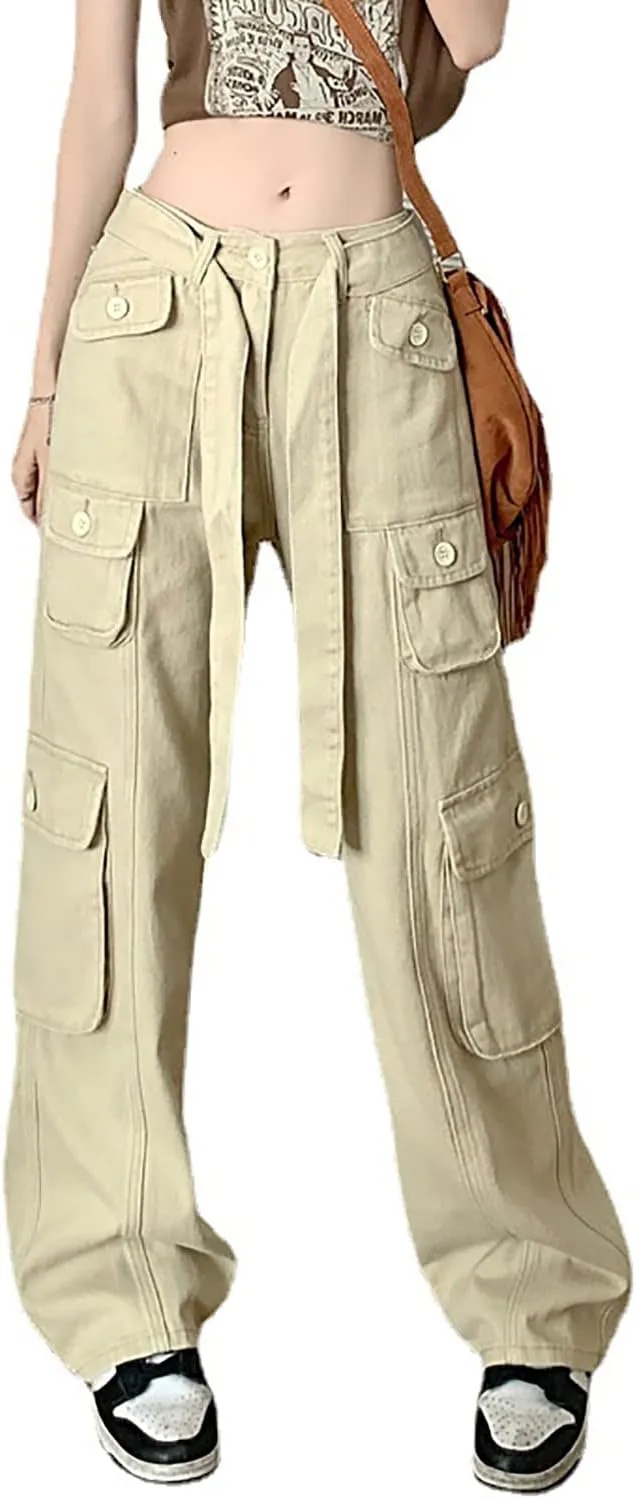 High Rise Boyfriend Jeans for Women Y2K Baggy Straight Wide Leg Cargo Jeans Denim Pants Streetwear with Pockets