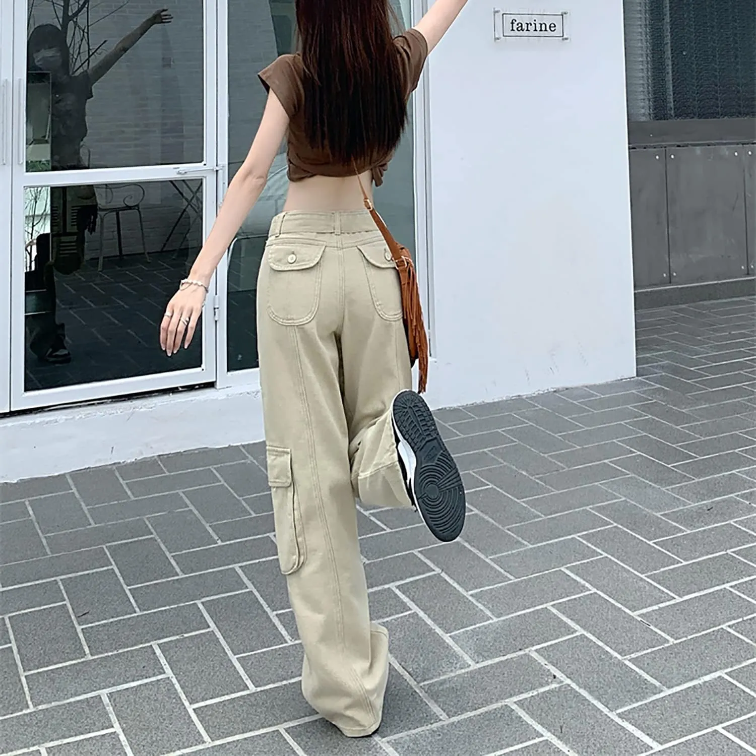 High Rise Boyfriend Jeans for Women Y2K Baggy Straight Wide Leg Cargo Jeans Denim Pants Streetwear with Pockets