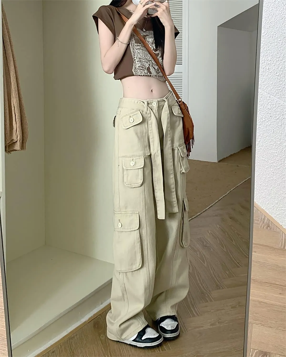 High Rise Boyfriend Jeans for Women Y2K Baggy Straight Wide Leg Cargo Jeans Denim Pants Streetwear with Pockets