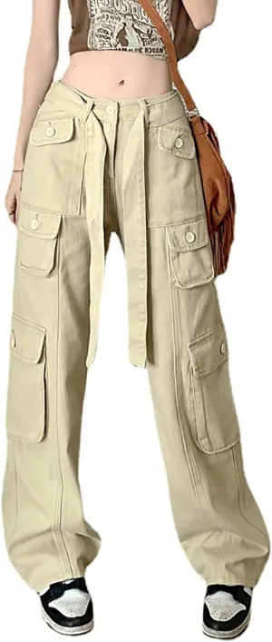 High Rise Boyfriend Jeans for Women Y2K Baggy Straight Wide Leg Cargo Jeans Denim Pants Streetwear with Pockets