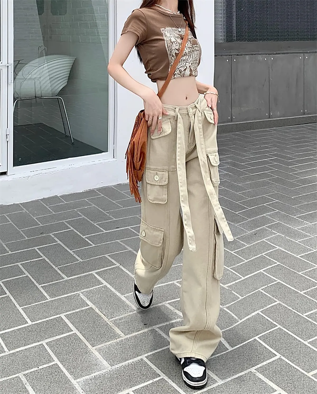 High Rise Boyfriend Jeans for Women Y2K Baggy Straight Wide Leg Cargo Jeans Denim Pants Streetwear with Pockets