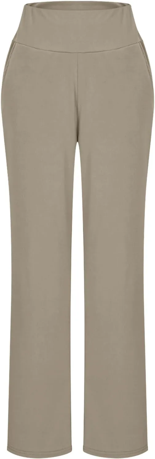 High Waist Tummy Control Pants for Women Loose Wide Leg Trousers with Pocket Comfy Workout Yoga Leggings