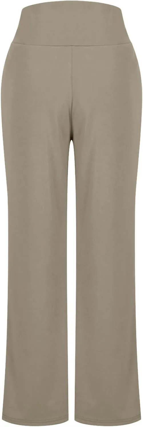 High Waist Tummy Control Pants for Women Loose Wide Leg Trousers with Pocket Comfy Workout Yoga Leggings