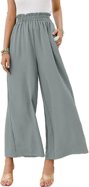 High Waist Wide Leg Pants for Women Summer Breathable Cotton Linen Pant Loose Solid Business Trousers with Pockets