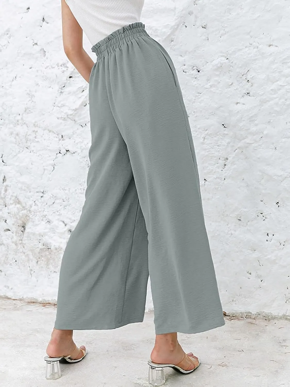 High Waist Wide Leg Pants for Women Summer Breathable Cotton Linen Pant Loose Solid Business Trousers with Pockets