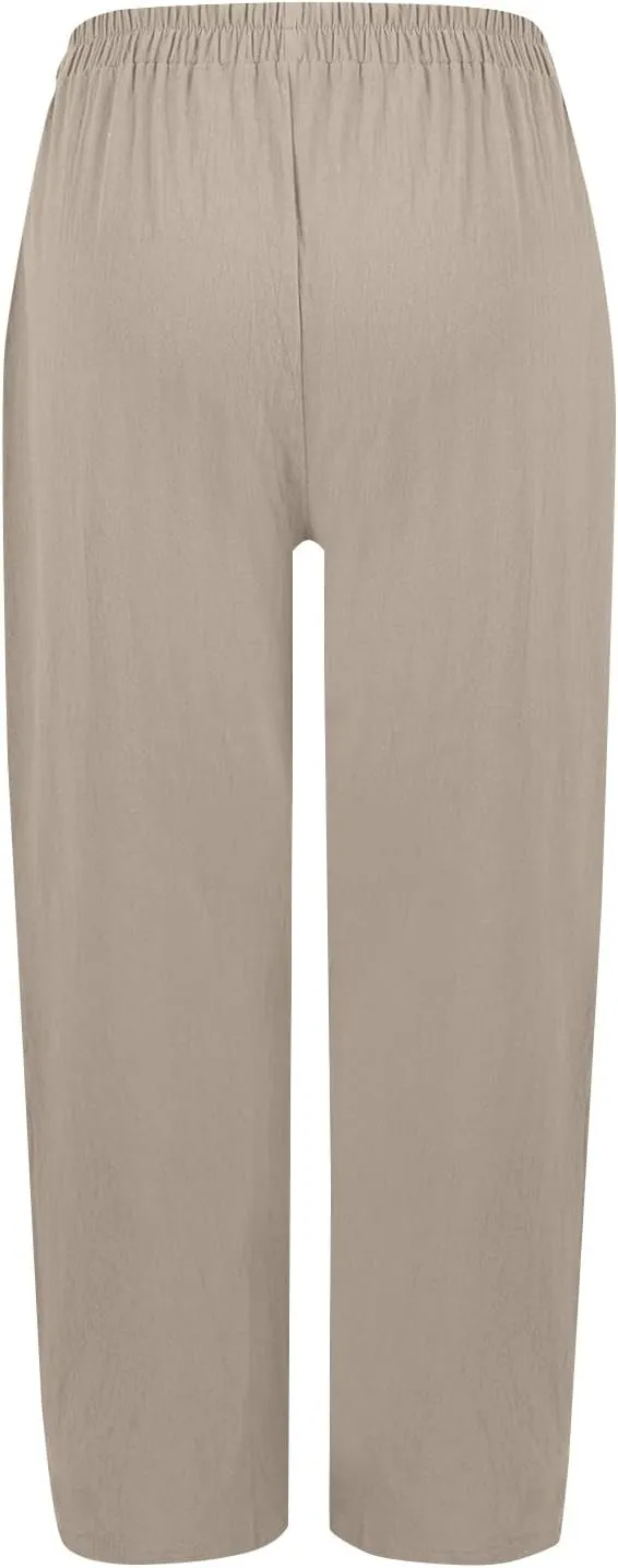 High Waisted Linen Pants Women Summer Pants Wide Leg Trouser Lounge Pant Office Palazzo Pant with Pockets (S-2Xl)