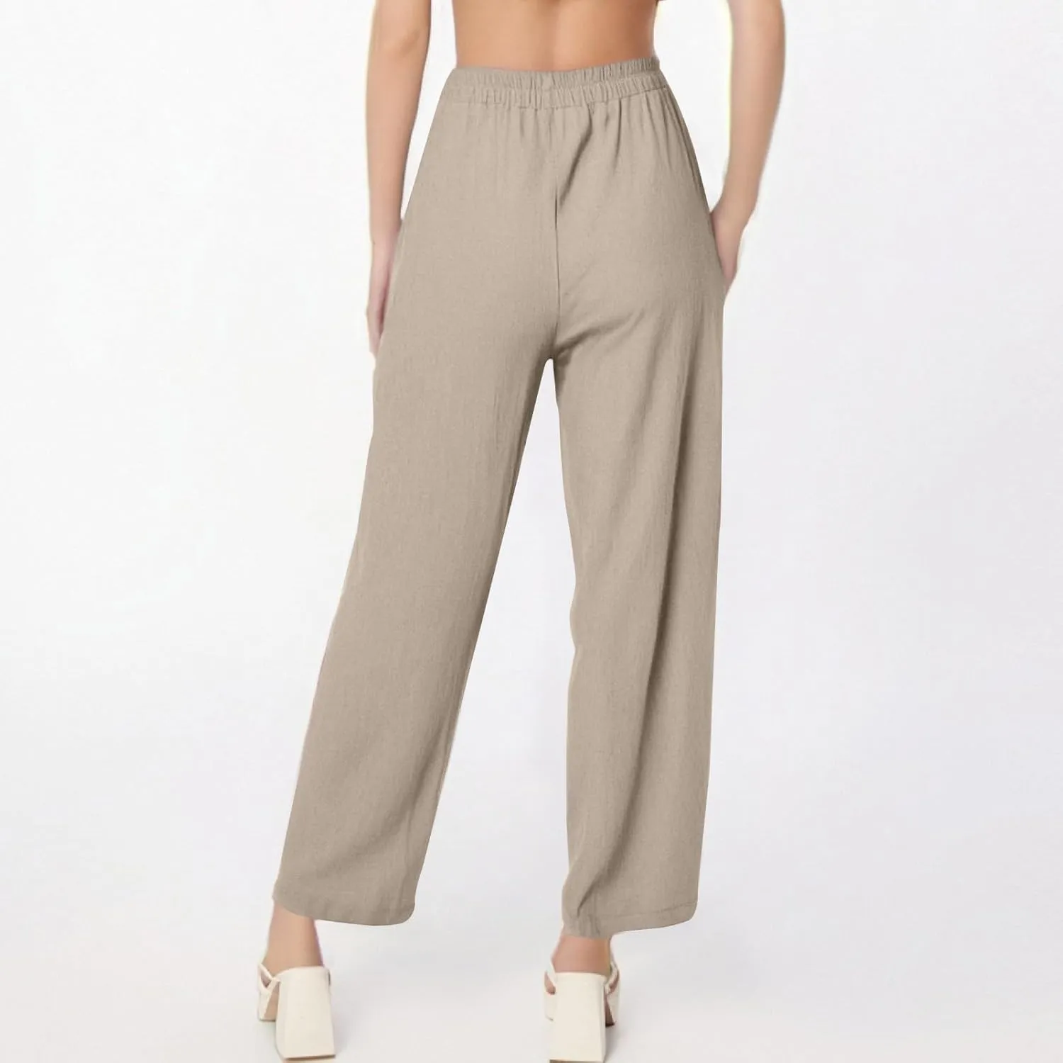 High Waisted Linen Pants Women Summer Pants Wide Leg Trouser Lounge Pant Office Palazzo Pant with Pockets (S-2Xl)