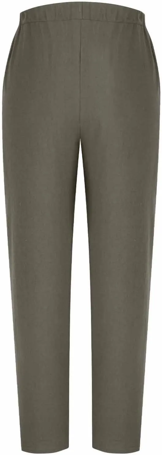 High Waisted Pants for Women Casual Linen Slacks Loose Wide Leg Trousers Side Button Elastic Waist Straight Pants