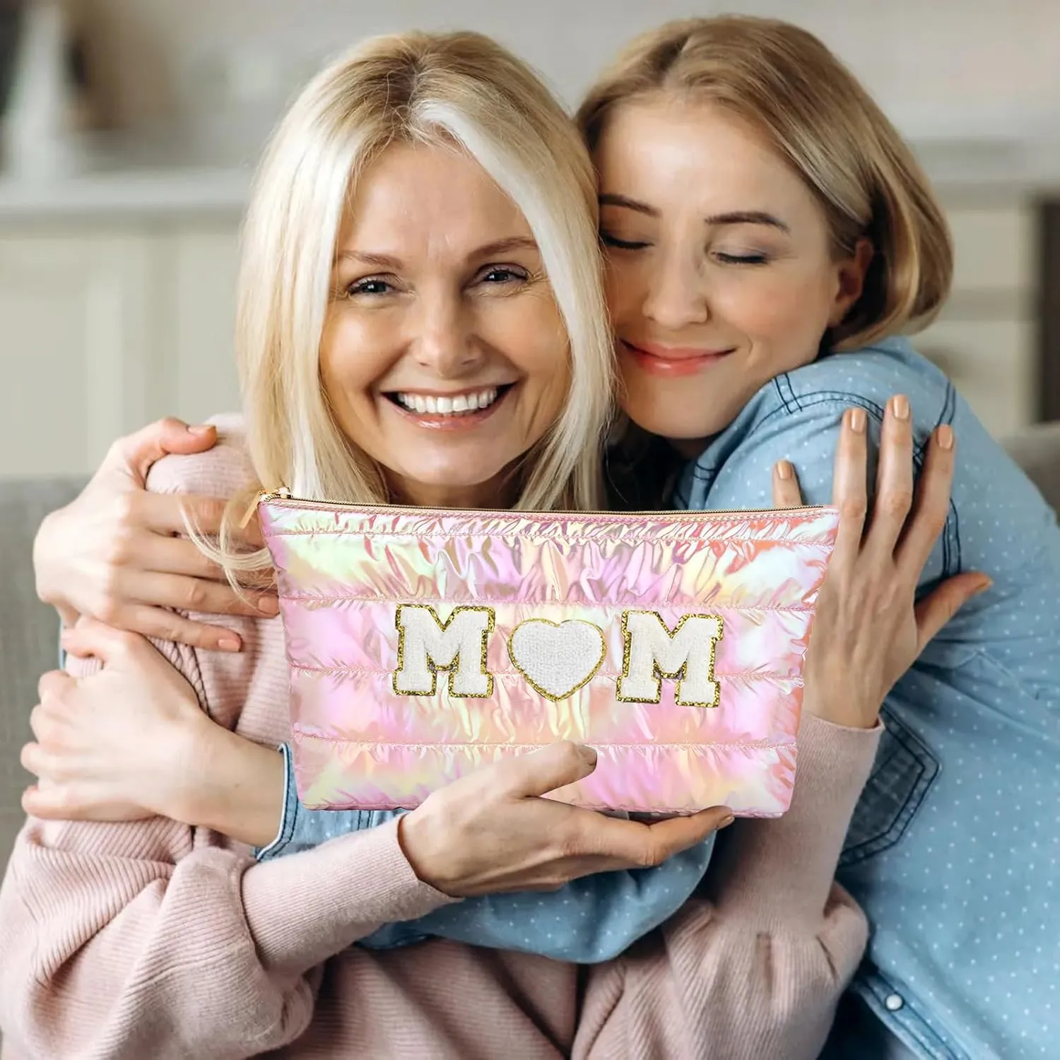 Hiroyuki 3pcs Iridescent Quilted Makeup Bag (ILOVEUMOM, pink)