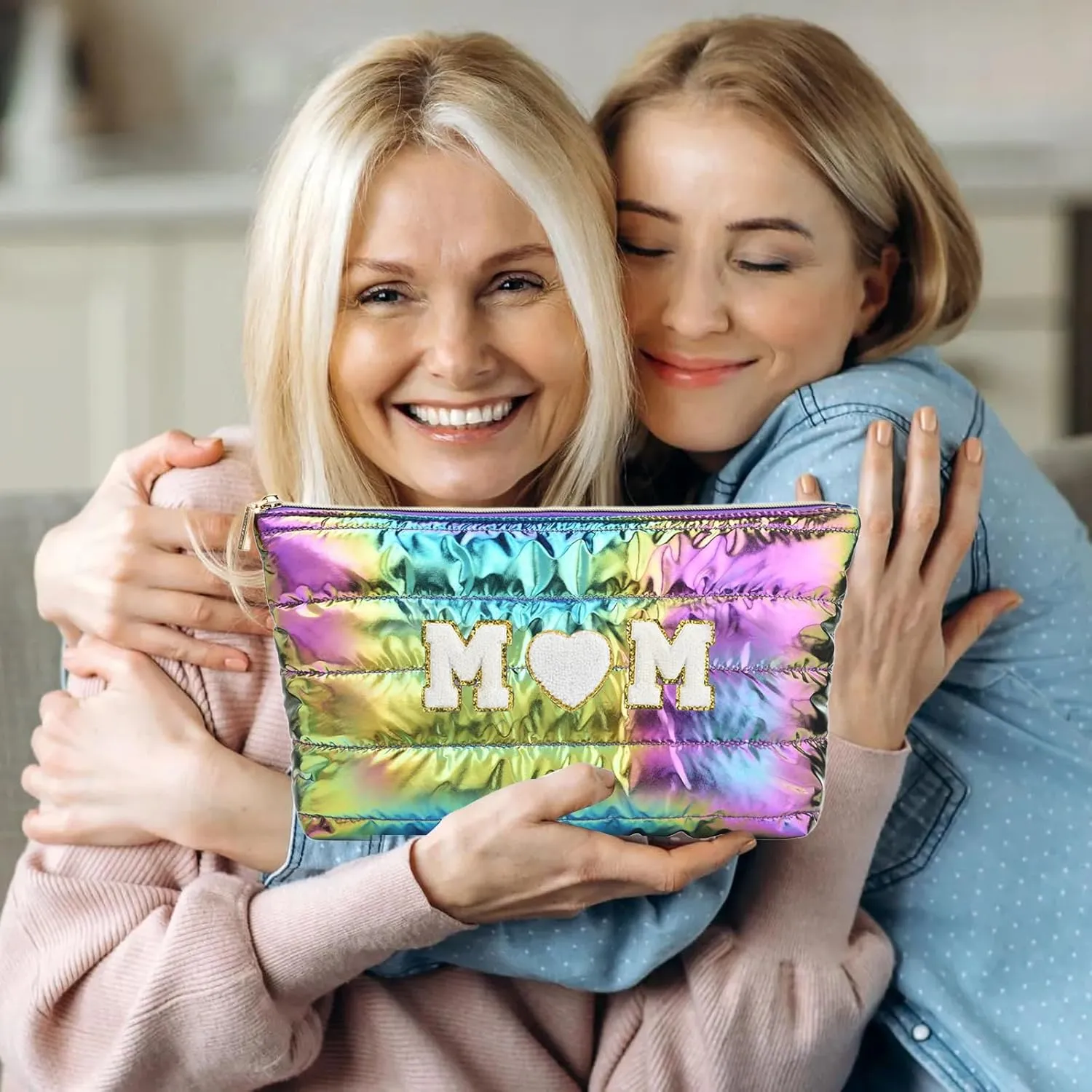 Hiroyuki 3pcs Iridescent Quilted Makeup Bag (ILOVEUMOM, rainbow)
