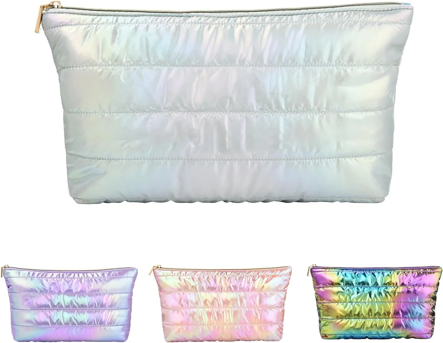 Hiroyuki Iridescent Makeup Bag, 14 inches Cosmetic Bag, Large Capacity Travel-Friendly Pouch (plain, cyan)