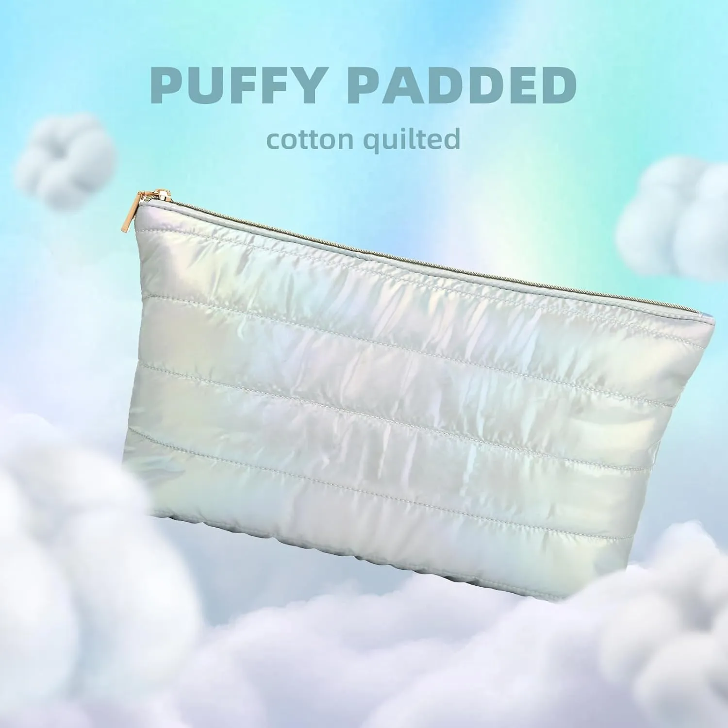 Hiroyuki Iridescent Makeup Bag, 14 inches Cosmetic Bag, Large Capacity Travel-Friendly Pouch (plain, cyan)