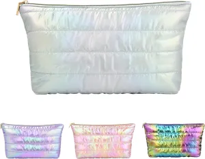Hiroyuki Iridescent Makeup Bag, 14 inches Cosmetic Bag, Large Capacity Travel-Friendly Pouch (plain, cyan)