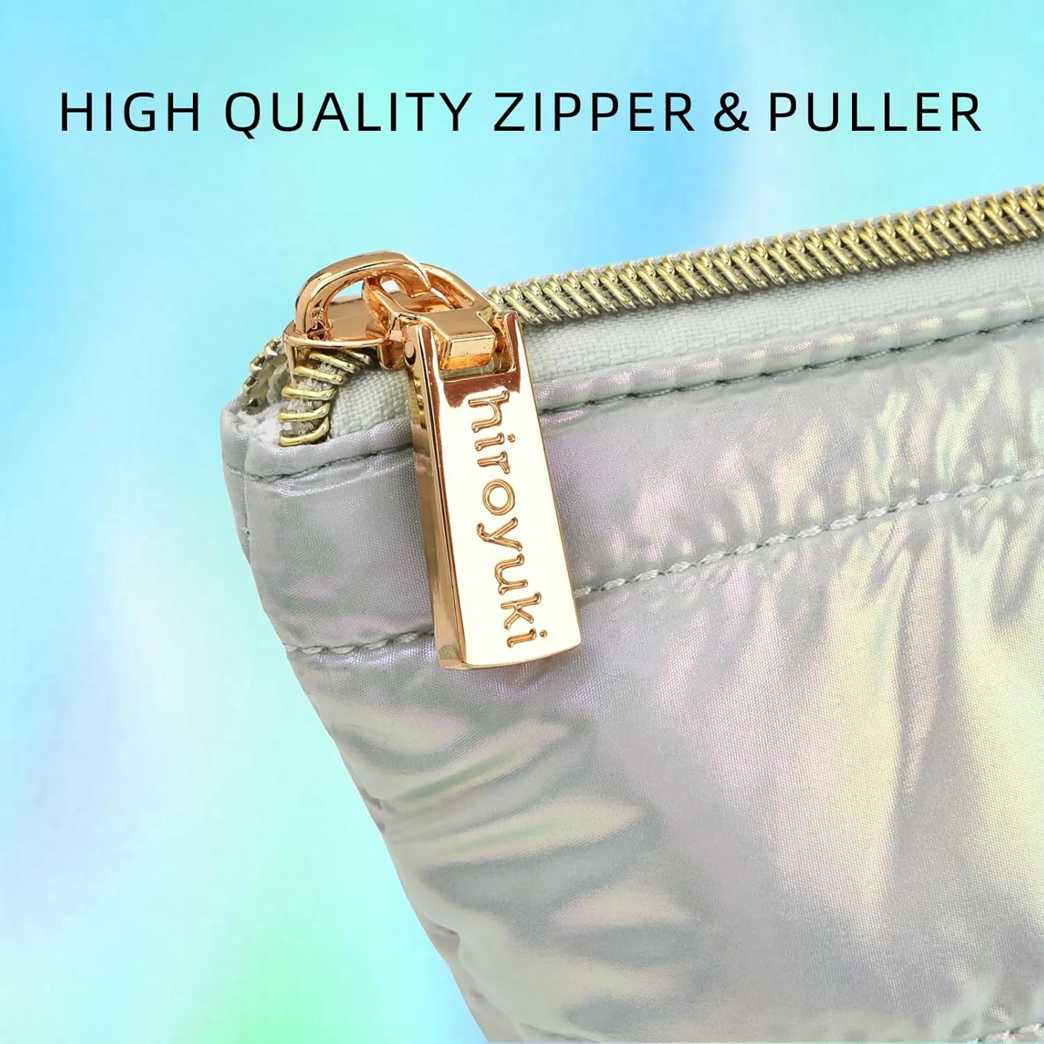 Hiroyuki Iridescent Makeup Bag, 14 inches Cosmetic Bag, Large Capacity Travel-Friendly Pouch (plain, cyan)