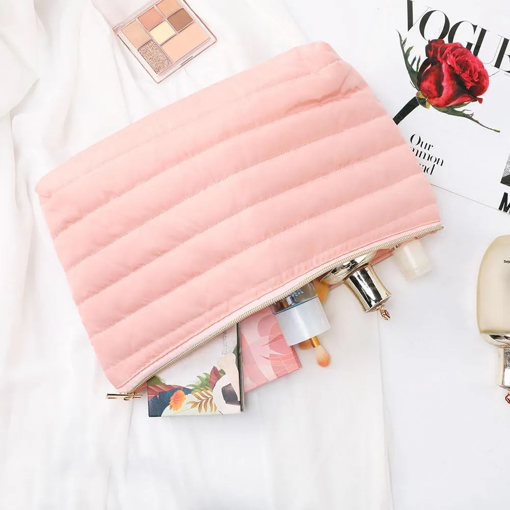Hiroyuki Iridescent Quilted Makeup Bag (plain, light pink)