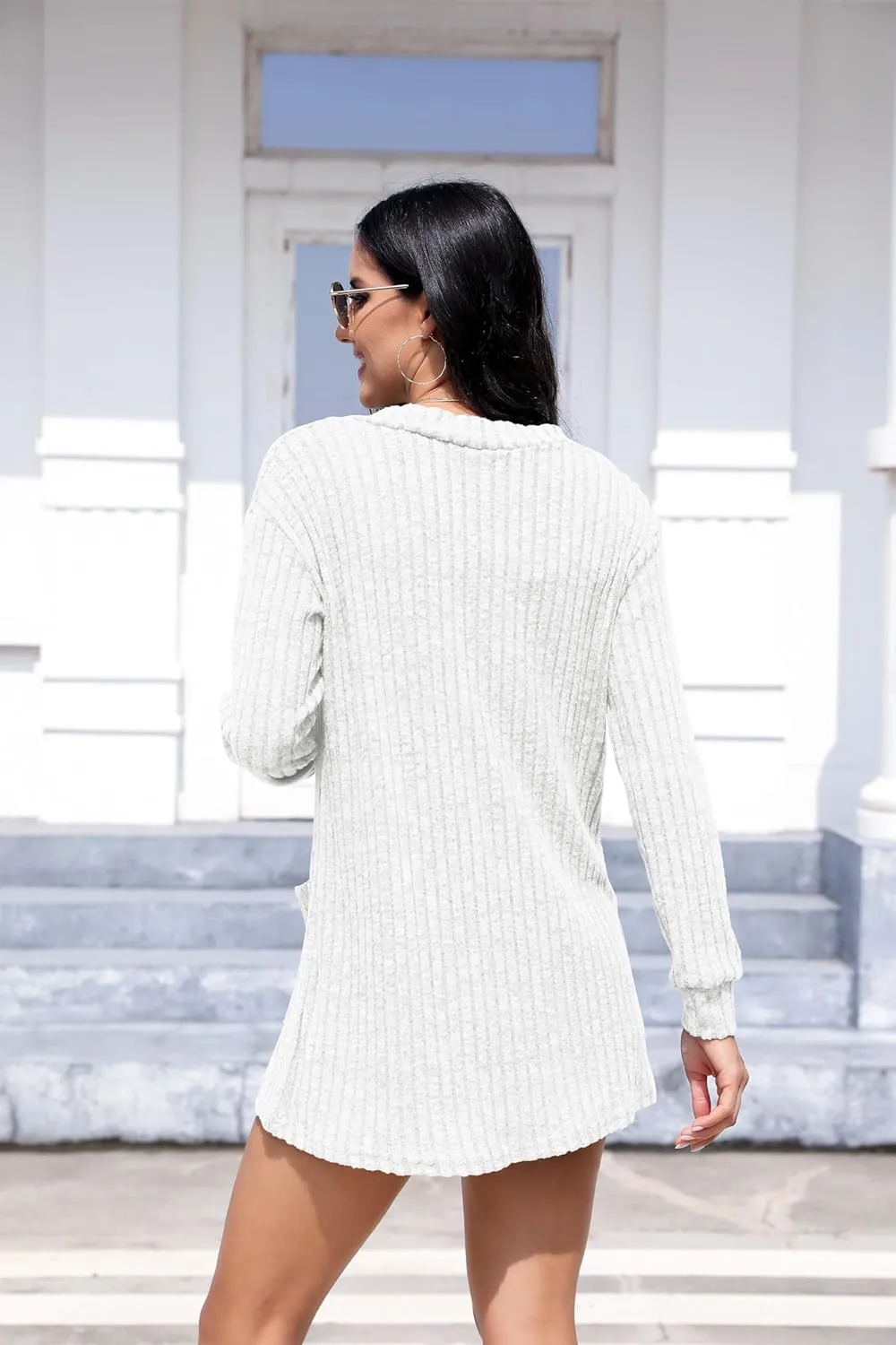 HIYIYEZI Womens Long Sleeve Cardigan Open Front Casual Knit Sweaters Coat Soft Outwear with Pockets