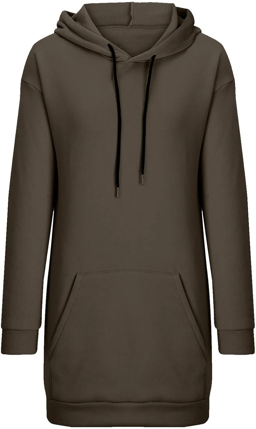 Hoodie Dress for Women Oversized Hooded Pullover Long Sleeve Sweatshirts Casual Fall Winter Hoodies Dress with Pocket