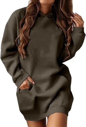 Hoodie Dress for Women Oversized Hooded Pullover Long Sleeve Sweatshirts Casual Fall Winter Hoodies Dress with Pocket