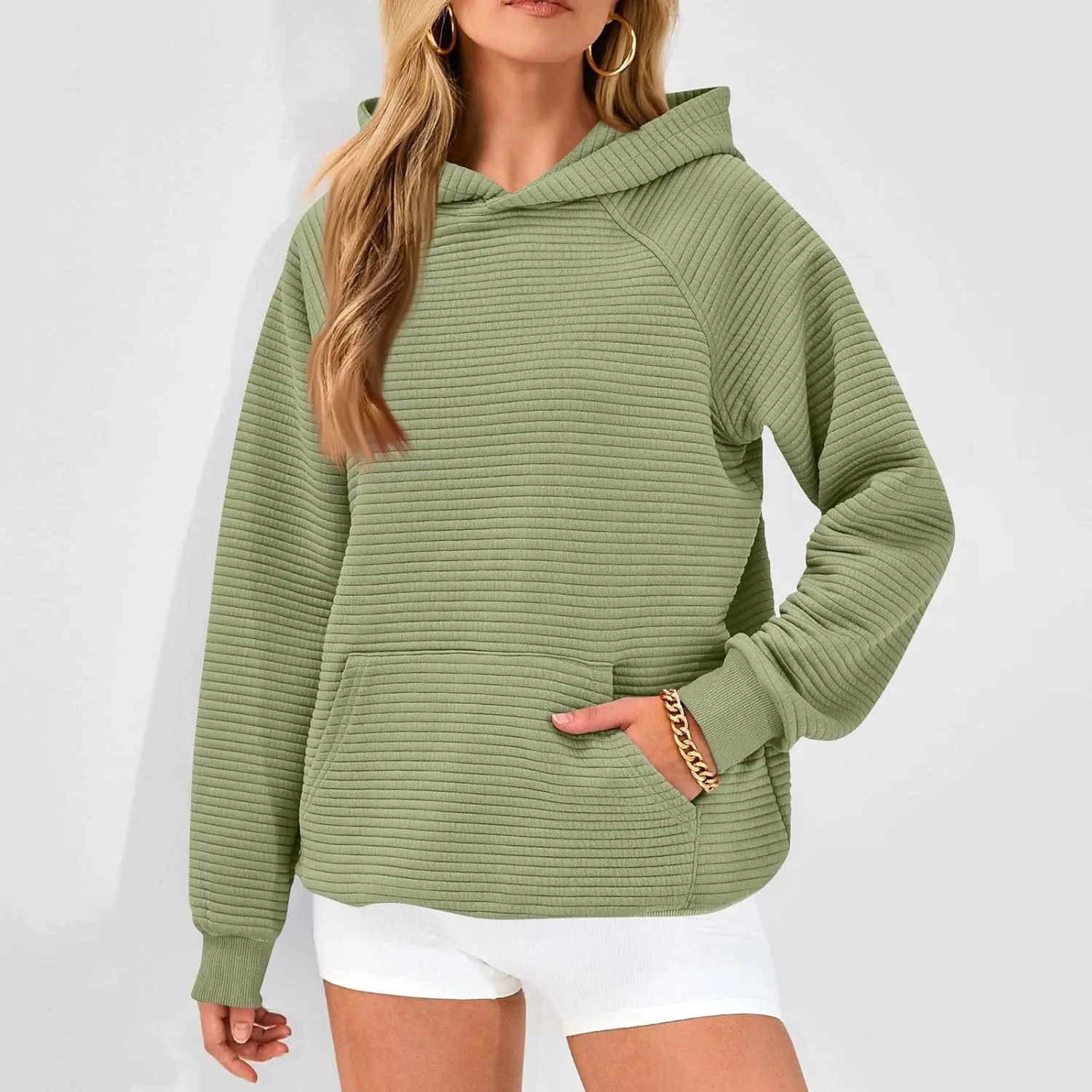 Hoodies for Women Casual Hooded Oversized Sweatshirts with Kangaroo Pocket Raglan Long Sleeve Loose Pullover Tops