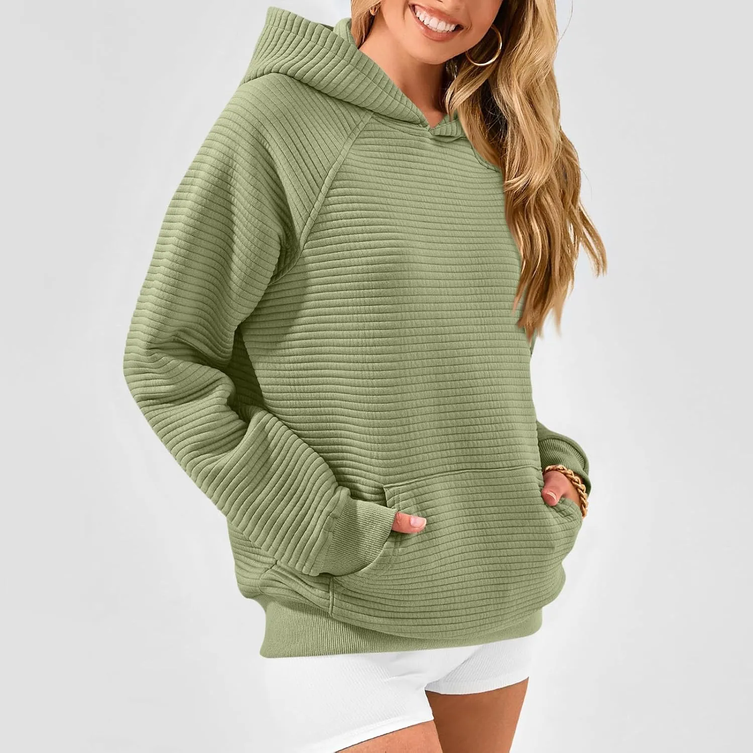 Hoodies for Women Casual Hooded Oversized Sweatshirts with Kangaroo Pocket Raglan Long Sleeve Loose Pullover Tops