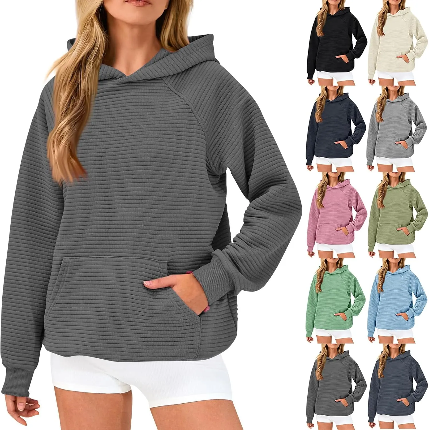Hoodies for Women Casual Hooded Oversized Sweatshirts with Kangaroo Pocket Raglan Long Sleeve Loose Pullover Tops