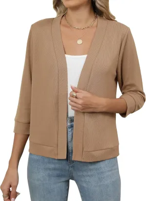 Hount Womens 3/4 Sleeve Cropped Cardigans Lightweight Casual Open Front Bolero Shrugs Sweaters
